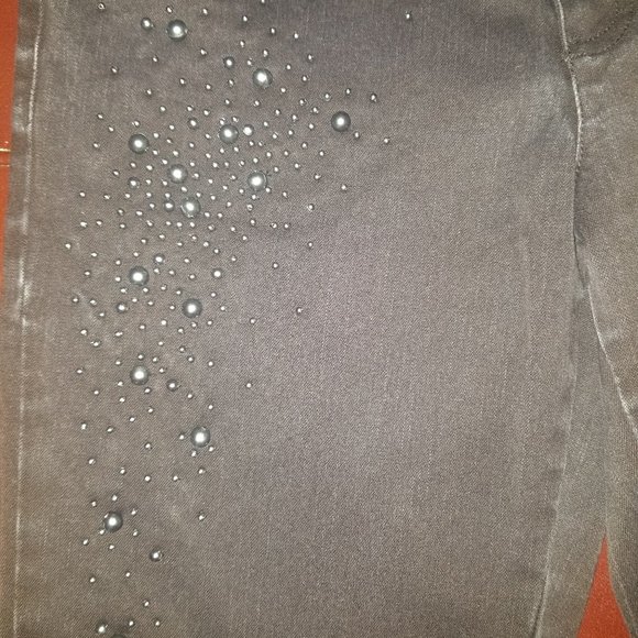Cache Embellished Flare Leg Crop Jeans With Raw Hem Black Size 4 EUC! - Picture 4 of 8
